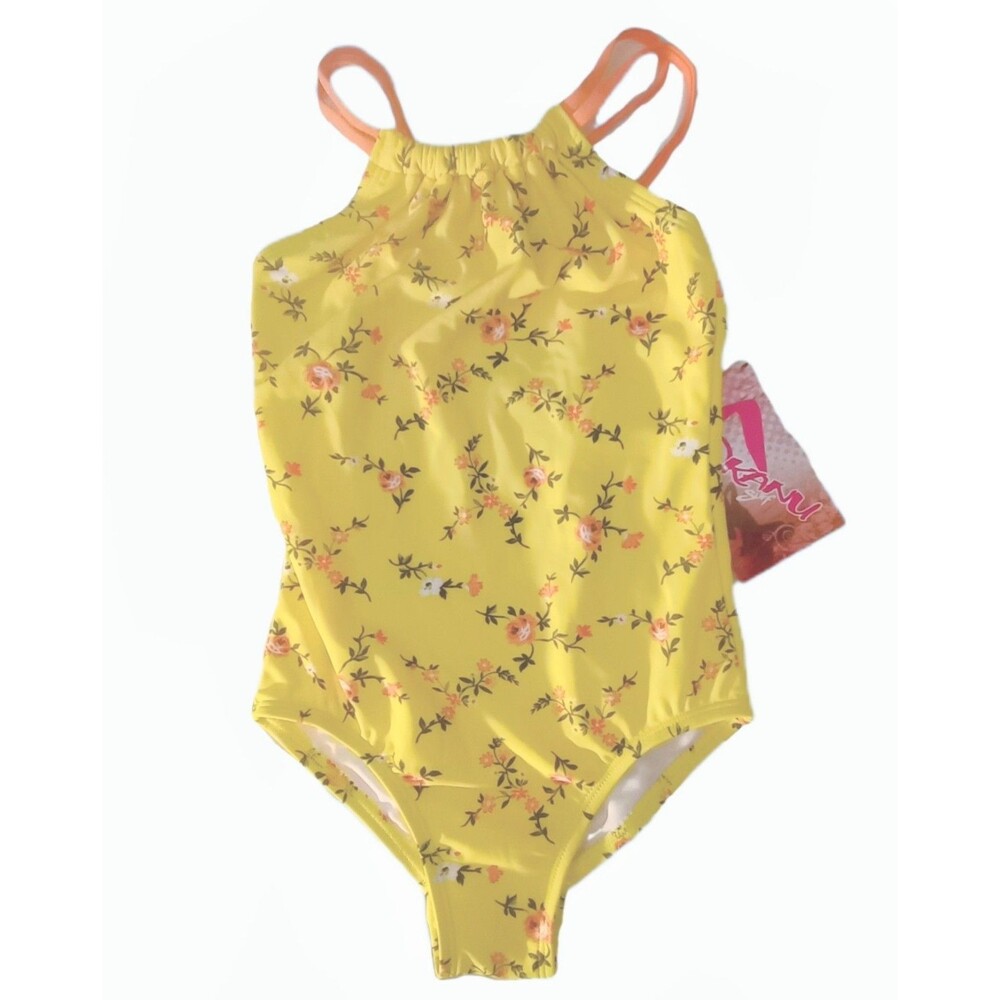 NWT Kanu Surf Yellow Floral 1pc Swimsuit sz 6X Girls